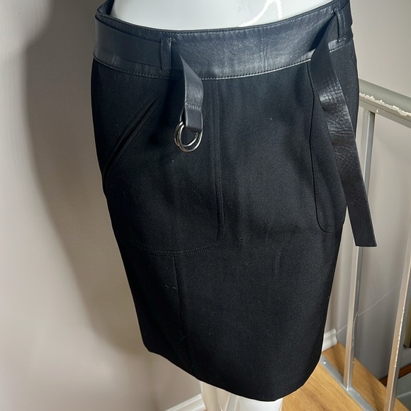 Prada Sz 38 Wool and Leather Waist & Belt Front Pocket Pencil Skirt - Picture 4 of 9